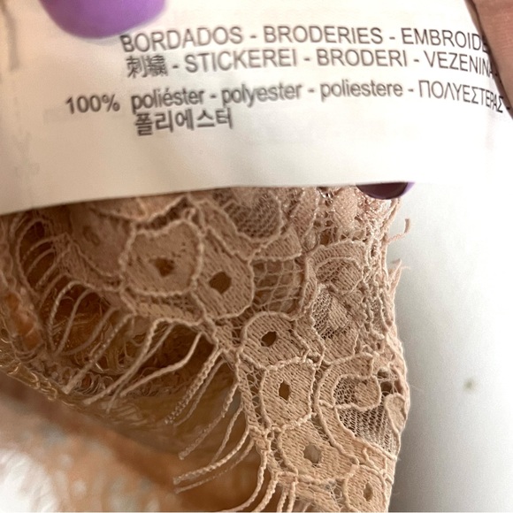 Zara Boho Blush Pink Lace Embroidered Crew Neckline Cropped Top Size Medium - Picture 6 of 6